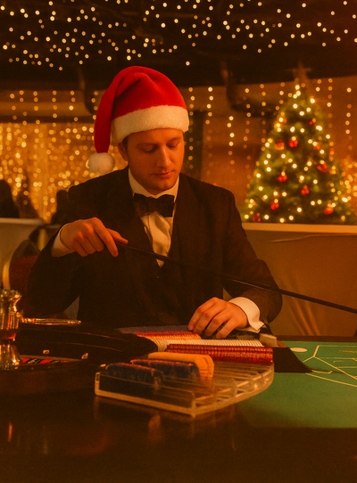 Croupier mit Weihnachtsmütze