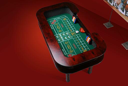 Craps-Tisch in der Vogelperspektive Craps-Tisch in der Vogelperspektive mit rotem Hintergrund